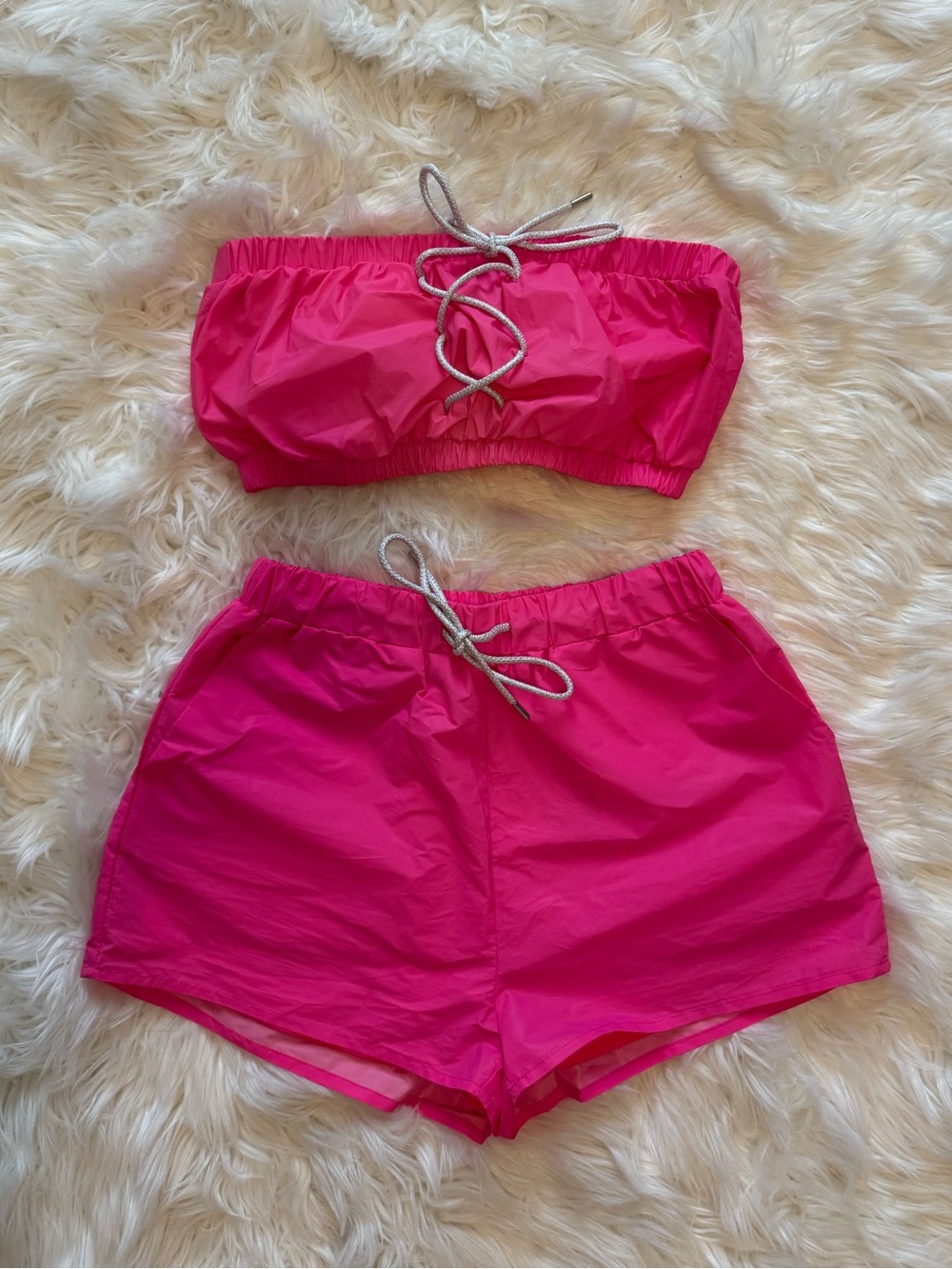 Y2K Hot Pink Women's Elastic Shorts And Tube Set